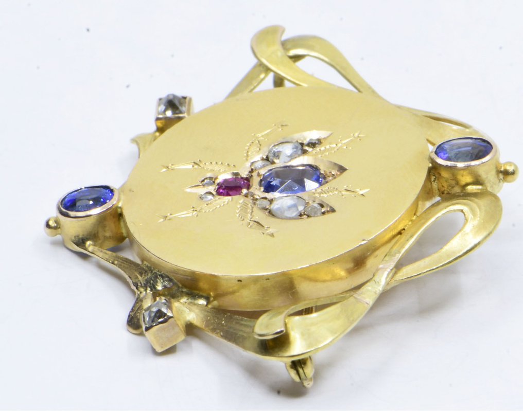 Broche - 18 karaat Geel goud -  1.41ct. tw. Gemengde edelstenen #2.1