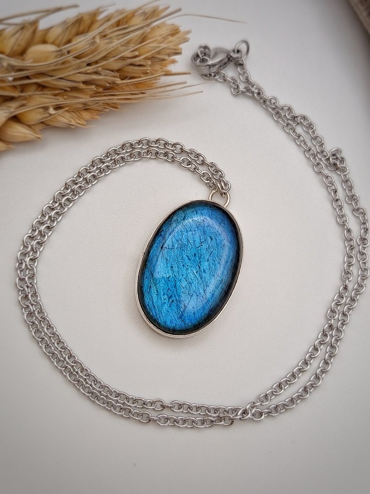 Gioiello 'Dipinto blu' handgemaakt in 925 zilver met topkwaliteit blauwe labradoriet, uniek stuk. - Hoogte: 31 mm - Breedte: 20 mm- 13.4 g - (1) #2.1