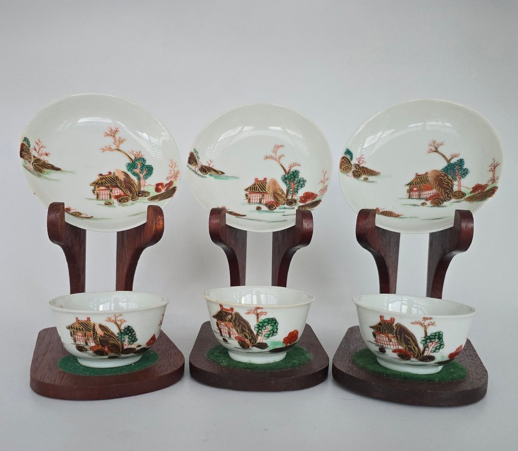 Cup and saucer (6) - Porcelain - Temple decor #1.0