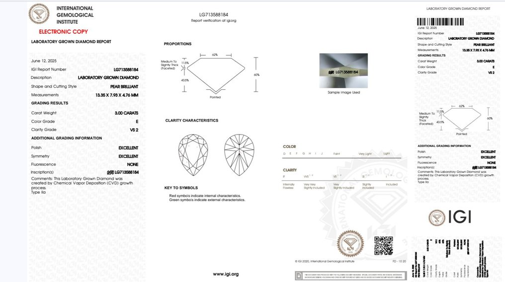 没有保留价 - 项链 白金 - 3.00ct. tw. 钻石 (实验室培育) #2.1