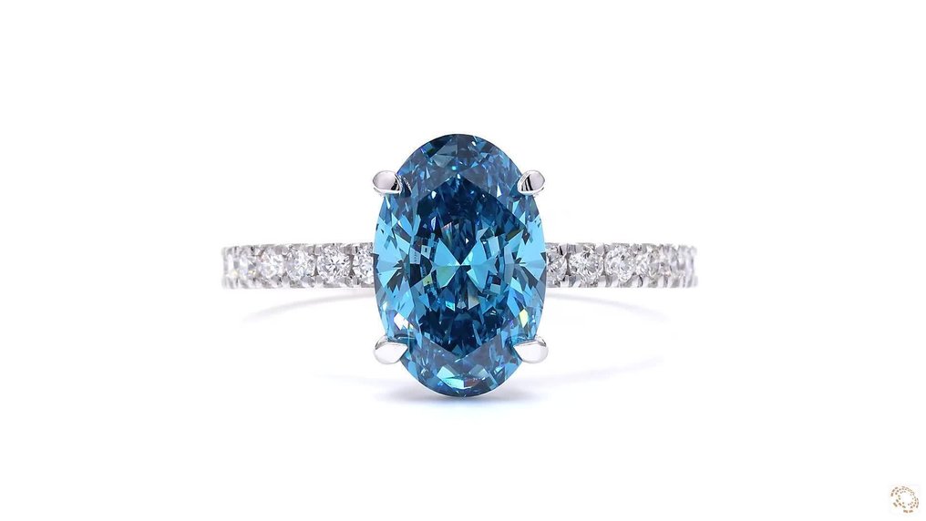 沒有保留價 - 戒指 - 18 克拉 白金 -  2.28ct. tw. 藍色 鉆石 (彩色實驗室培育鑽石) - 鉆石 - 华丽鲜明的蓝色 #1.0