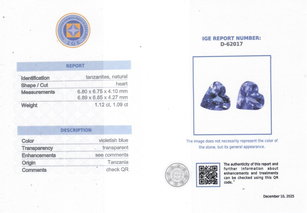 2 pcs 坦桑石 - 2.21 ct - 西班牙宝石学院(IGE) #2.1