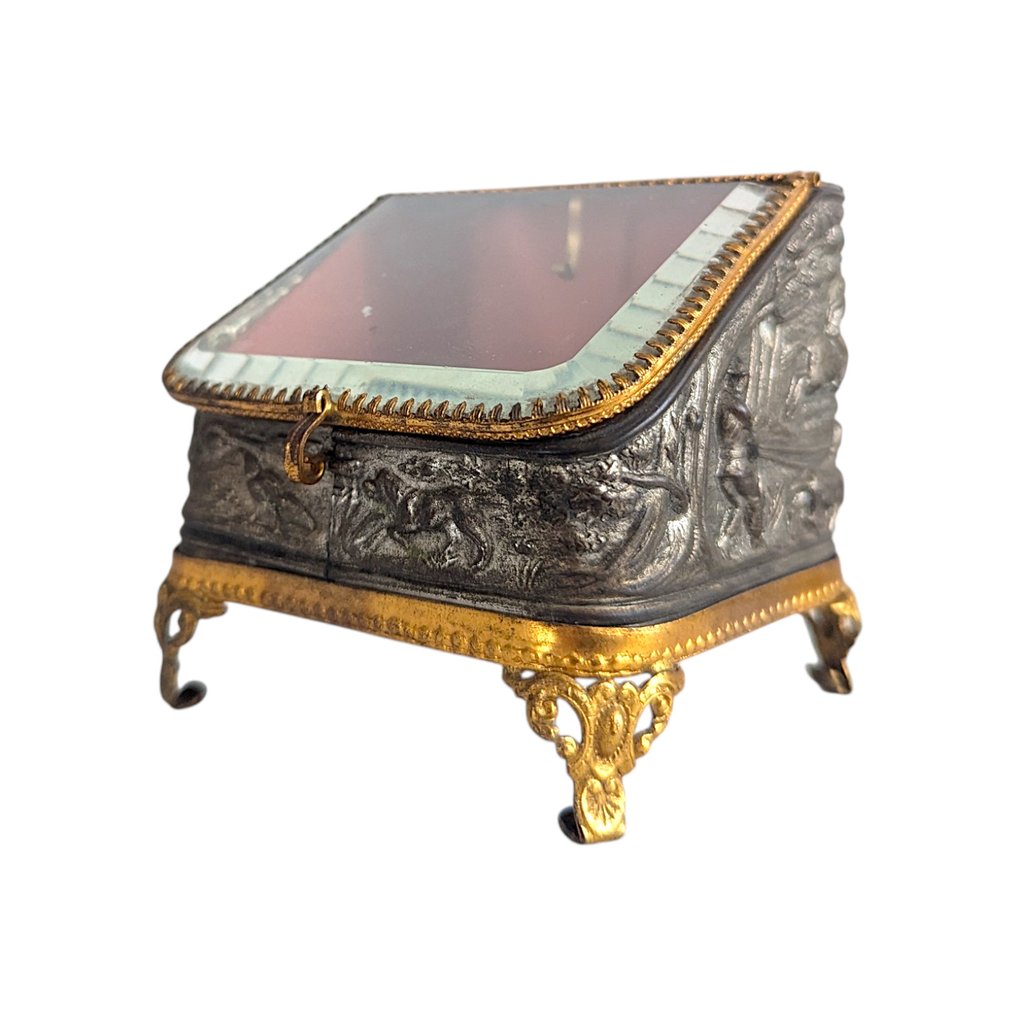 Sieradendoos - 1850 - 1900 - Napoleon III - Jachtscene - Messing, Kristal #4.3