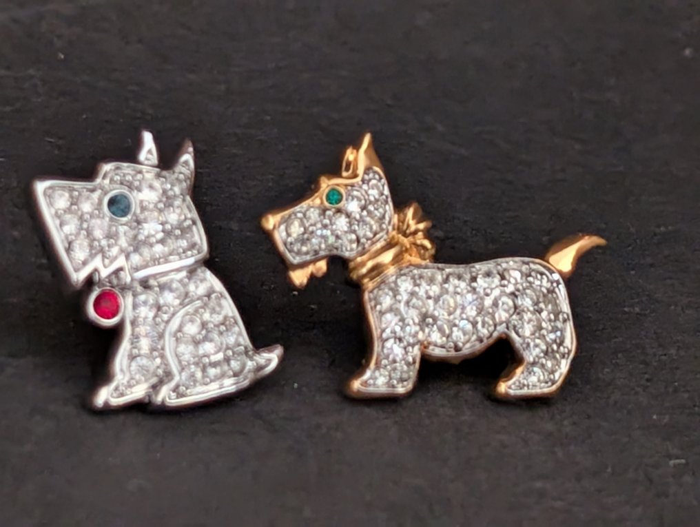 Άγαλμα, Swarovski broches Terriers - 2.3 cm - Μέταλλο, επενδυμένο με ροδίου #1.0