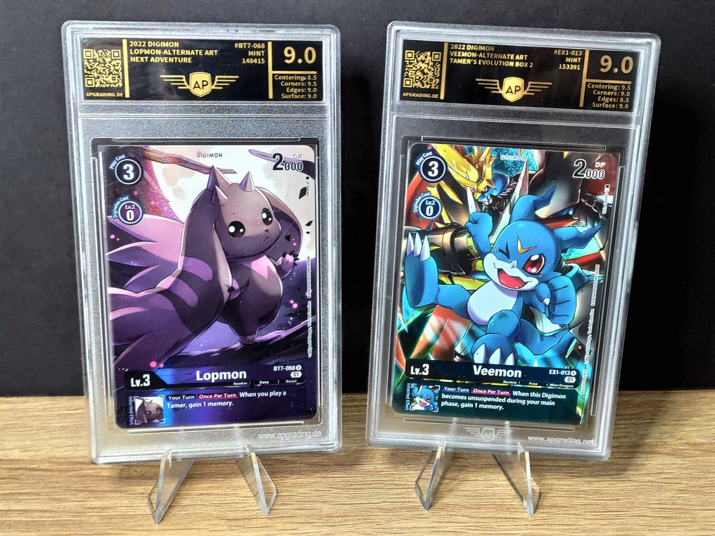 Lot 2x Digimon Alternative Art - Lopmon & Veemon Graded card - AP Grading #1.0