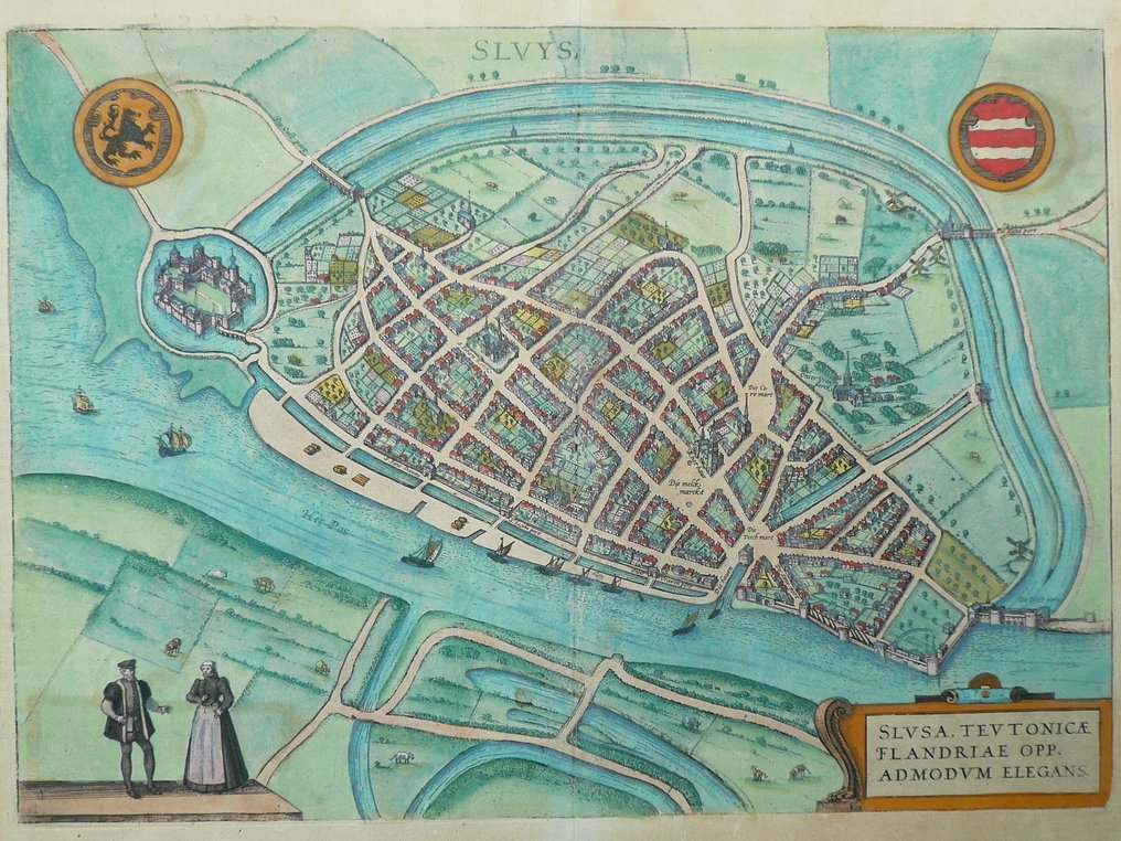 Netherlands - lock; G. Braun en F. Hogenberg - Sluys - 1575 #1.0