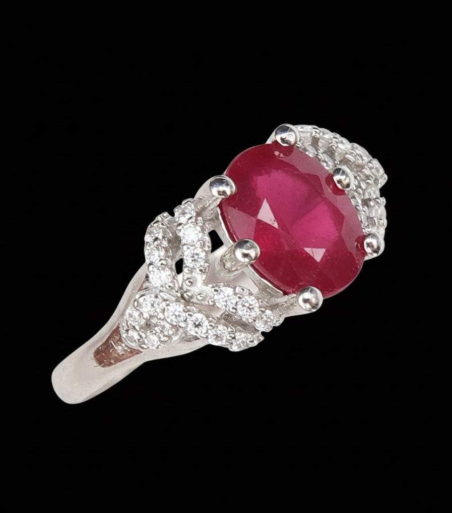 Rubin - Argint, Inel Rubin „Reine des Pierres”: Pasiune Regală și Forță Vitală - Argint 925 - Inel #1.0