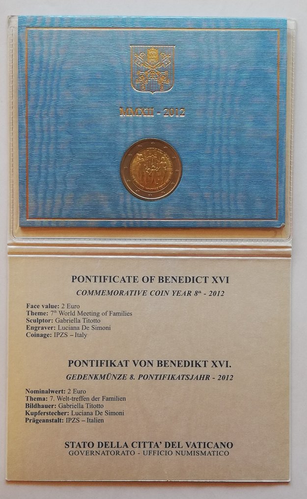 Vatikanen. 2 Euro 2010/2012 "Anno Sacerdotale" + "Incontro Mondiale delle Famiglie" (2 coins) (Utan reservationspris) #3.2