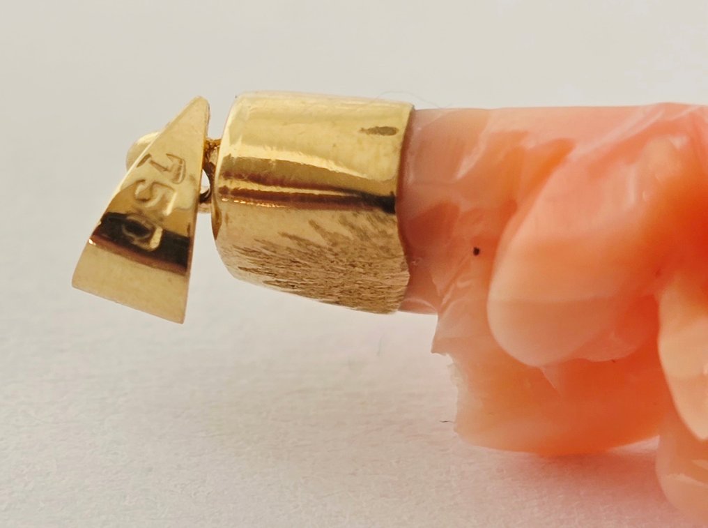 χωρίς τιμή ασφαλείας - Κρεμαστό κόσμημα - 18 καράτια Κίτρινο χρυσό - κομμένο κοράλλι #3.2