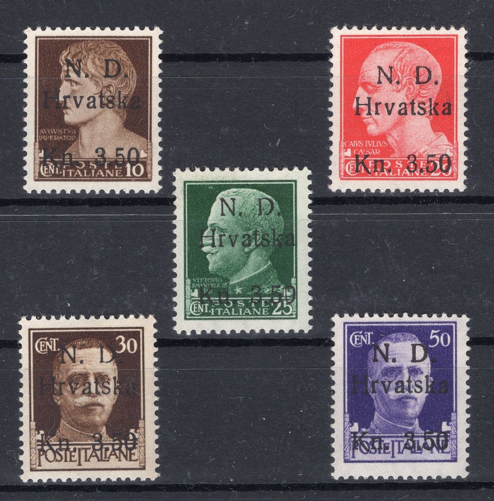 Croatia 1944/1944 - Italian stamps with overprint "N. D, Hrvatska" edition for Šibenik - Sassone Occupazione Croata (1944) # 1-5 #1.0
