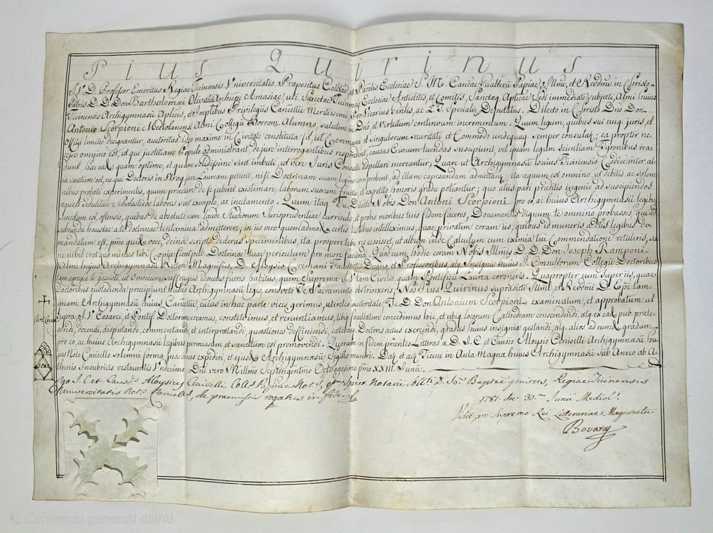 義大利 - 文件 - Laurea Universita' di Pavia - 1781 #1.0