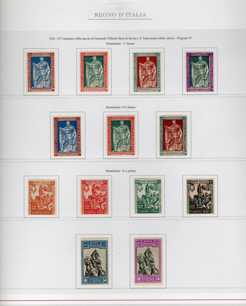 Olasz Királyság 1928 - Emanuele Filiberto, teljes sorozat 13 értékkel, sértetlen MNH ** SPL. #1.0