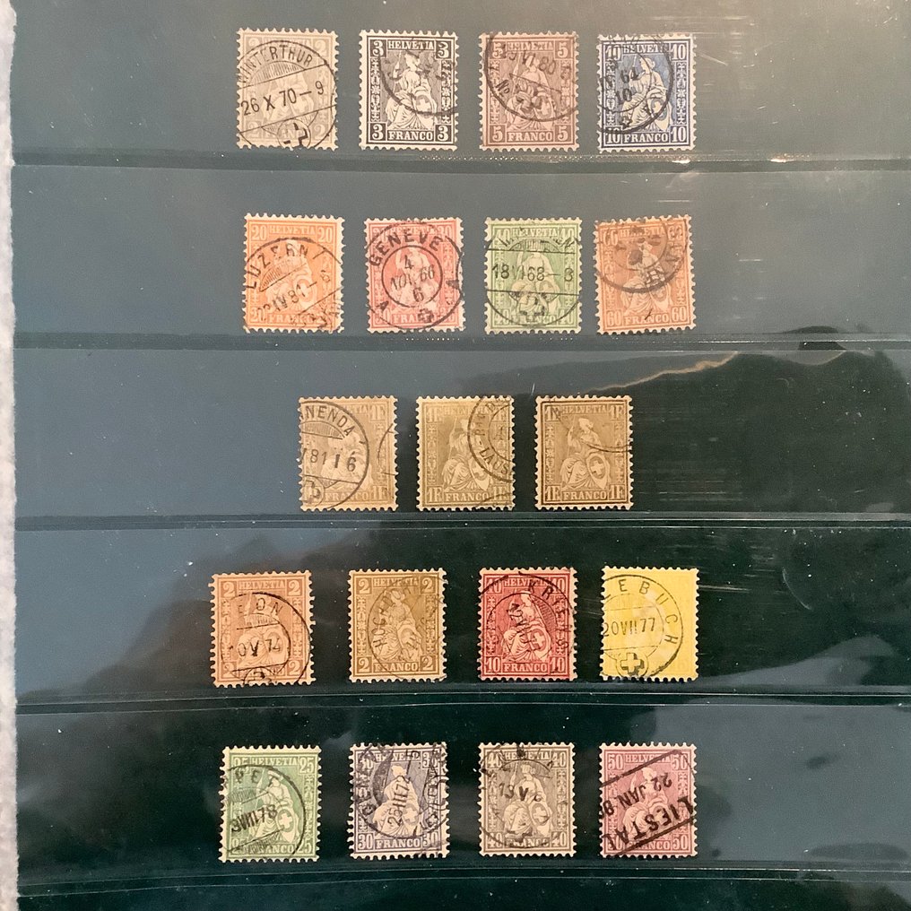 瑞士 1862/1878 - 坐着的 Helvetia 白纸与精选的居中 - 2 张照片证明 - Zumstein 28/43 inclusief 36a en 36b #1.0