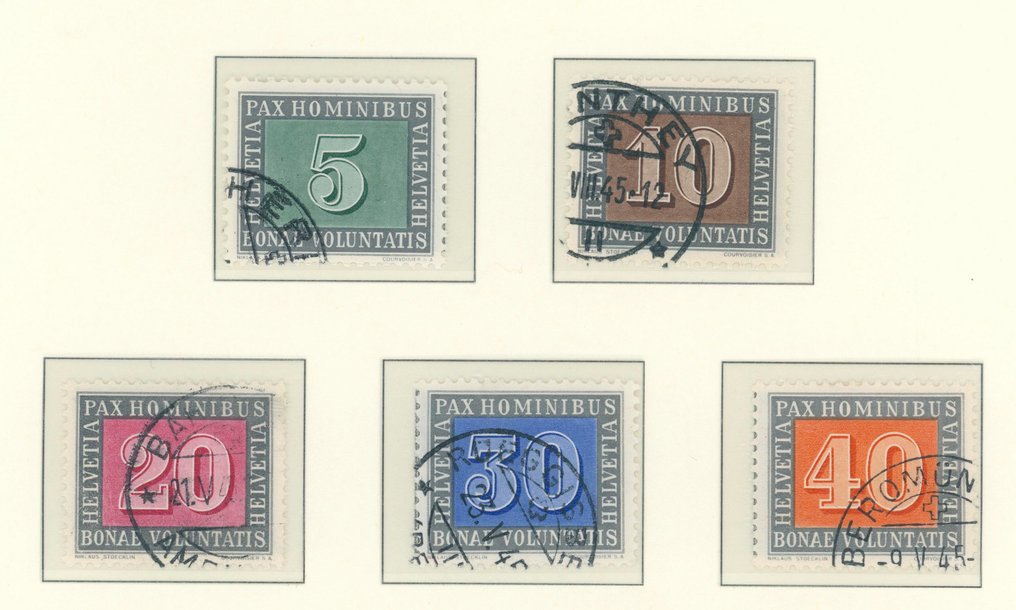 Switzerland 1945 - Impeccable, genuinely canceled PAX set 5 C to 10 Fr (5 Fr with certificate) Mi. No. 447 to 459 - Schweiz - PAX 1945 #1.0