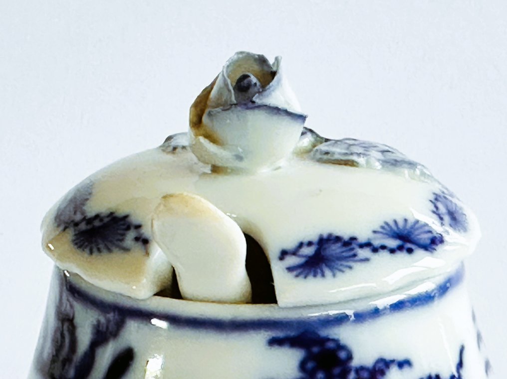 Teichert - Meissen stadt - 酱船 - 蓝色洋葱图案芥末罐配原装勺子 - 瓷 #3.2