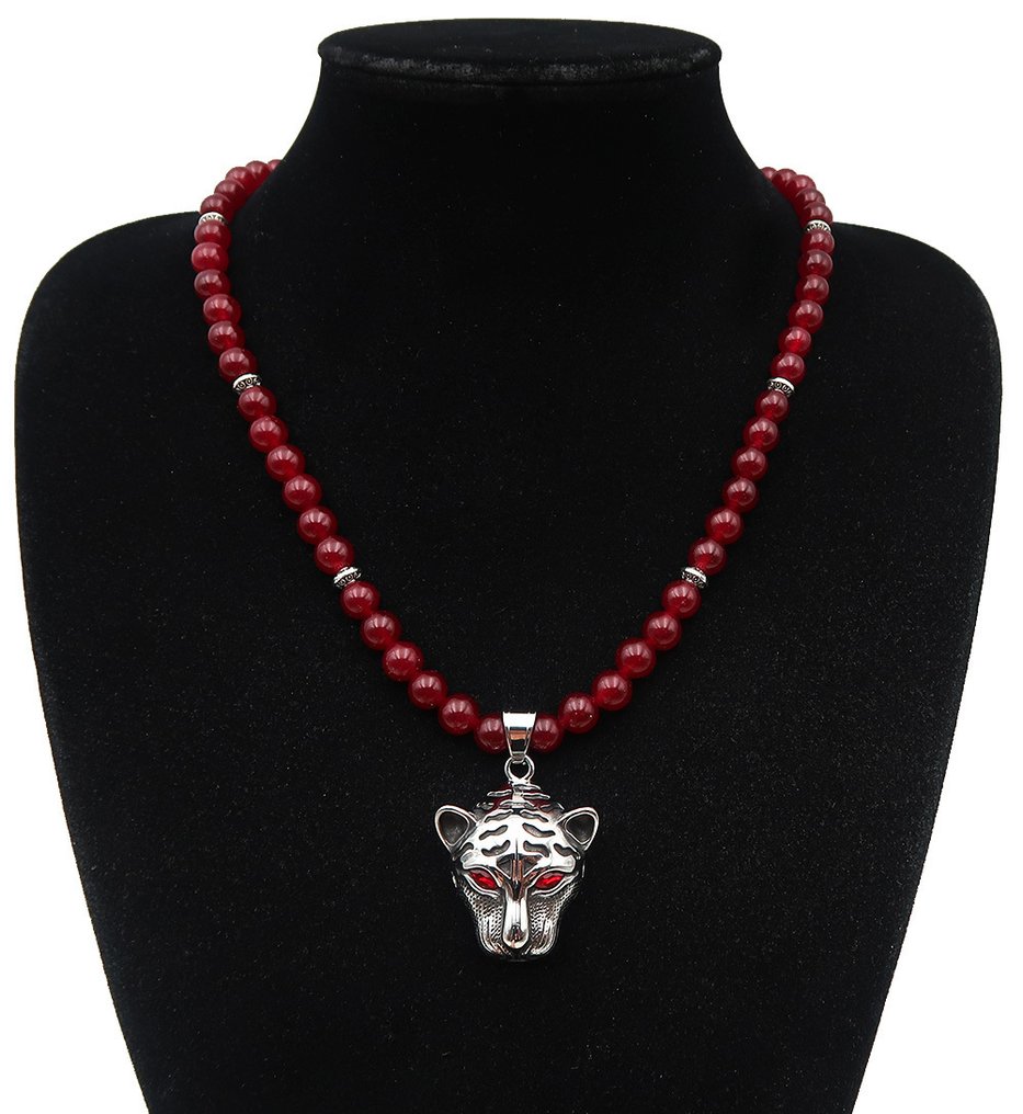 红宝石 - 保护佛教的项链 - 豹子,动物图腾 - 灵性引导 - 925纯银扣环 - 项链 #1.0