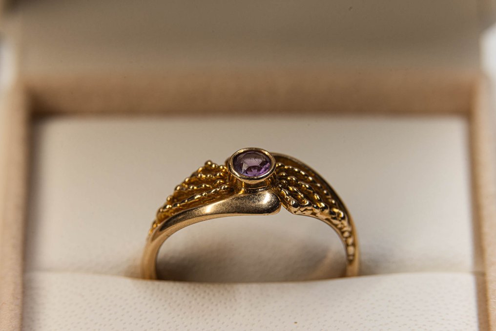 Zonder minimumprijs - Ring - 14 karaat Geel goud Amethist #1.0