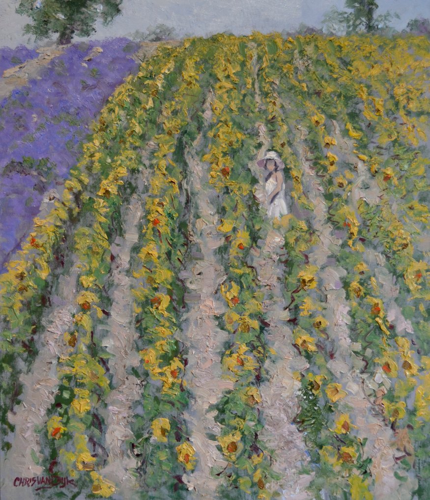 Chris van Dijk (1952) Impressionist - " Tournesols et Lavende " #1.0