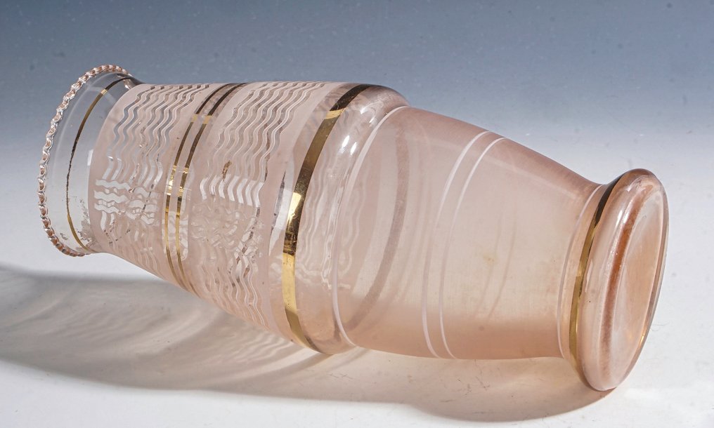 Glasfabriek de Rupel - Boom - Vase -  Decorative art deco 'Rosaline' vase with etched wave decor and gold division – attributed to.  - Glass #3.2