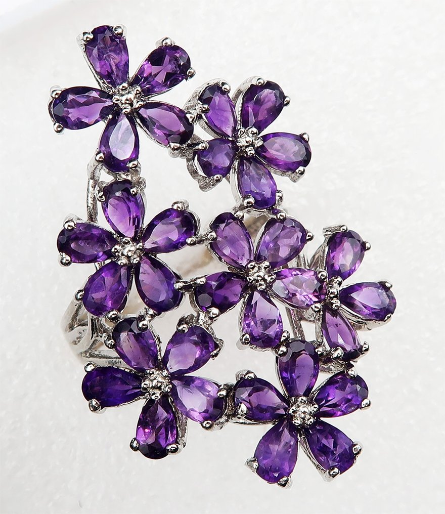 Zilver, Ring 'Bouquet d'Améthystes': Innerlijke rust & Wijsheid - Zilver 925 - Ring #2.1