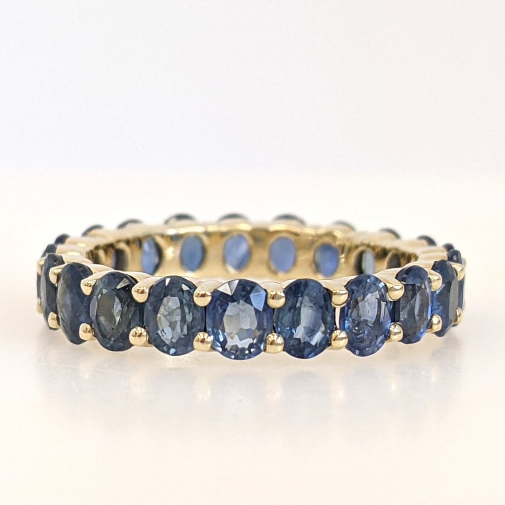 沒有保留價 - 戒指 - 14 克拉 黃金 - 4.14ct. tw. 藍寶石 - IGI #1.0