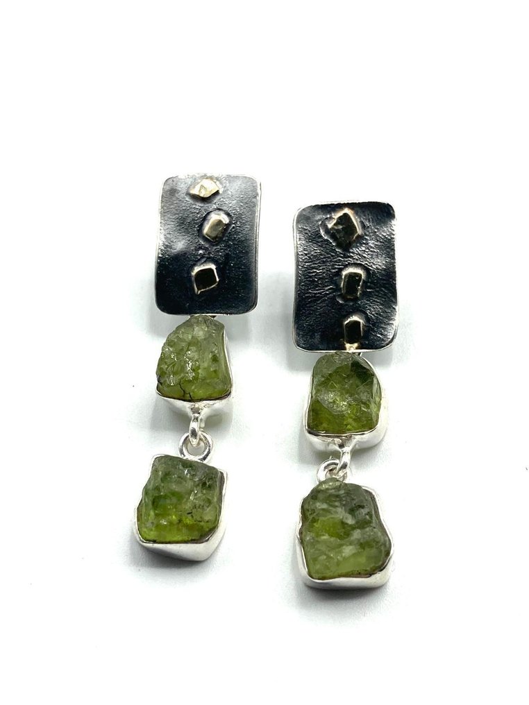 χωρίς τιμή ασφαλείας - Σκουλαρίκια - 18 καράτια Ασημί, Κίτρινο χρυσό Περίδοτο #1.0