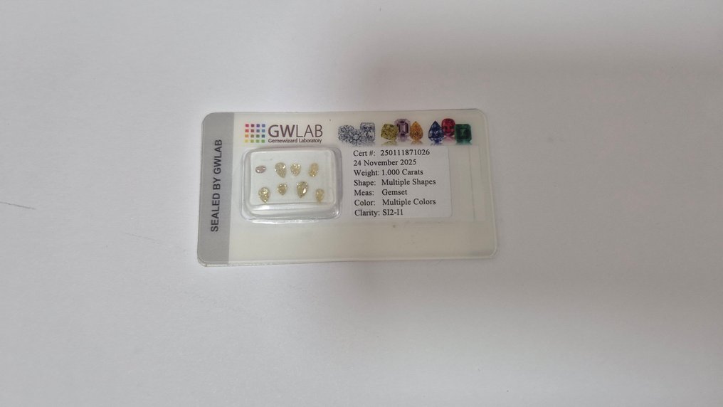 没有保留价 - 8 pcs 钻石  (天然色彩的)  - 1.00 ct - 混合形状 混合色彩 - SI2 微内含二级, I1 内含一级, SI2 微内三含级 - Gemewizard宝石实验室（GWLab） #1.0