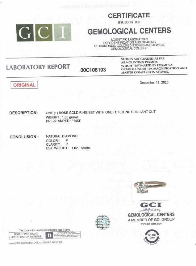 Sem preço de reserva - Anel - 14 K Ouro rosa -  1.02ct. tw. Diamante (Natural) - GCI #2.1