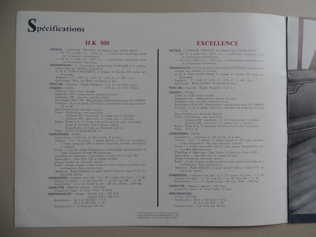 Brochure - Facel Vega - Excellence 6.0 V8 & HK 500 V8 - 1960 #3.2