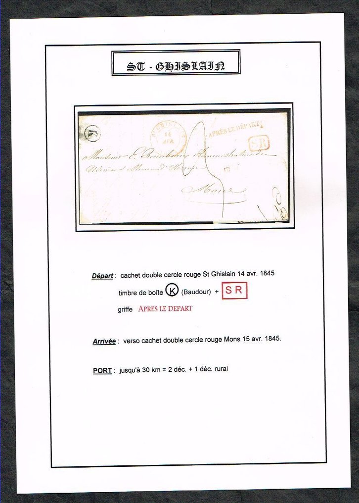 Belgium 1836 - 1836/1845 - Very beautiful set of 3 precursors with arrival at Saint-Ghislain, including one #2.1