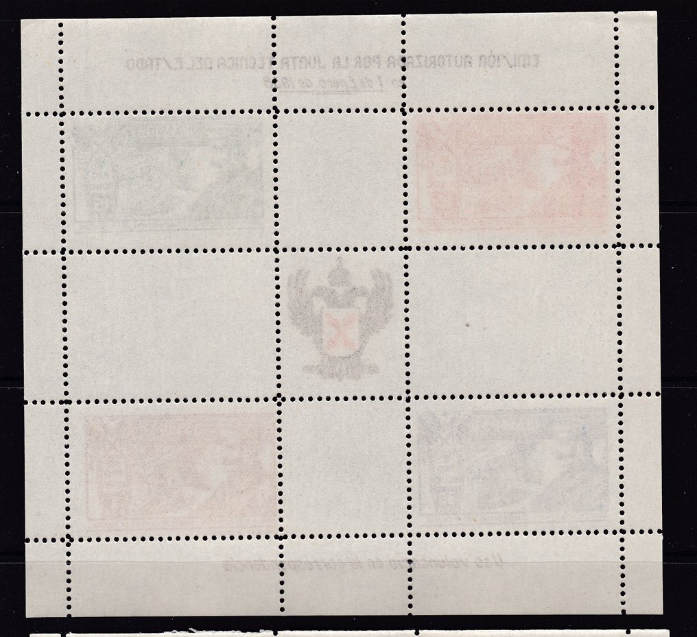 西班牙 1938 - Zumalacarregui - HB nº 1 齿痕 - 边缘铭文在顶部和底部 - 全新和二手 #3.2