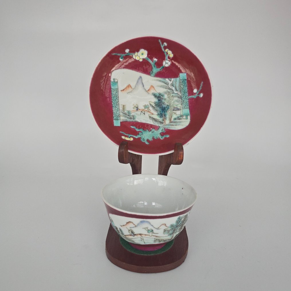 杯及底碟 (2) - 瓷器 - Famille rose #1.0