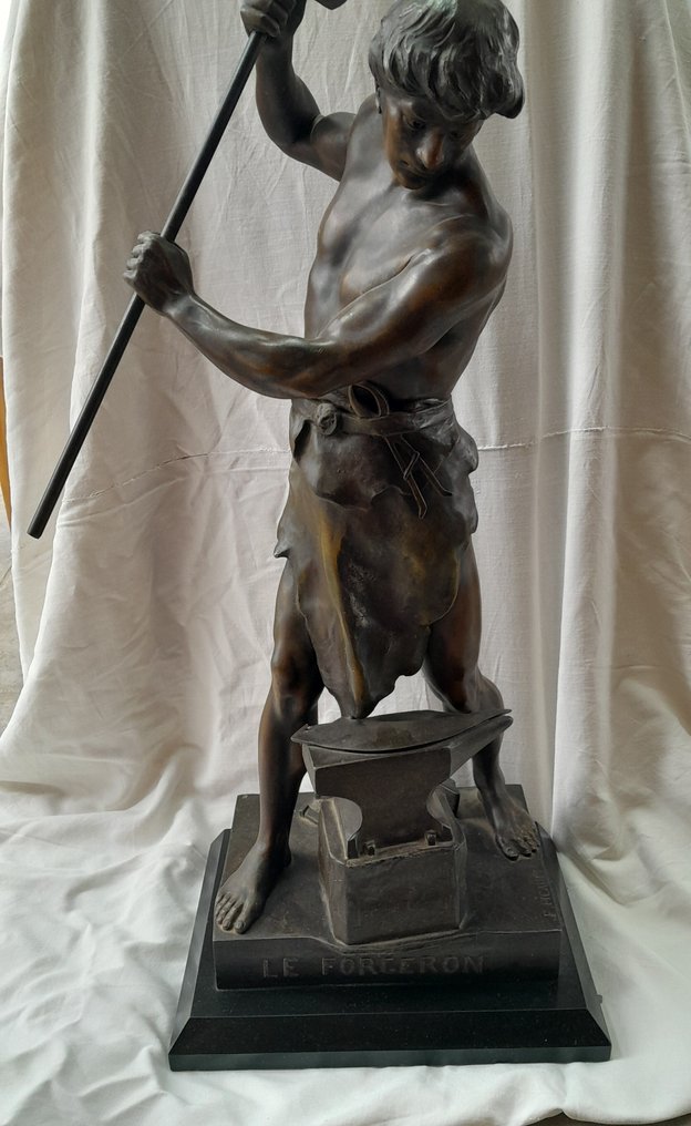 Emile Picault (1833-1915) - Αγαλματίδιο, Le Forgeron - 86 cm - Ψευδάργυρος #4.3