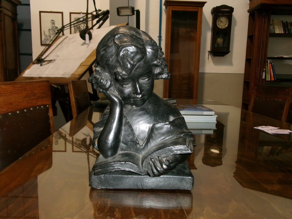 Scot - Προτομή, Bambino che legge - 30 cm - Μπρούντζος #1.0