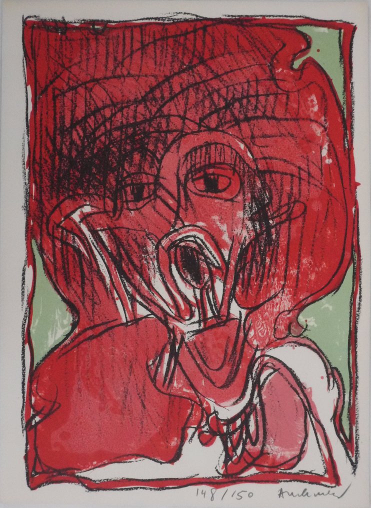 Pierre Alechinsky (1927) - Personnage surréaliste en rouge #1.0