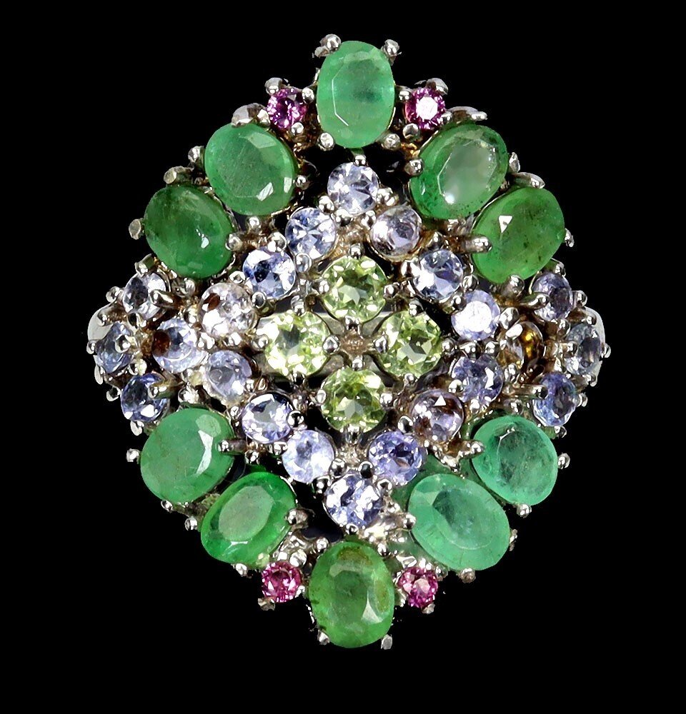 Fără preț de rezervă - Inel Argint Smarald - Tanzanit, Peridot, Granat #1.0