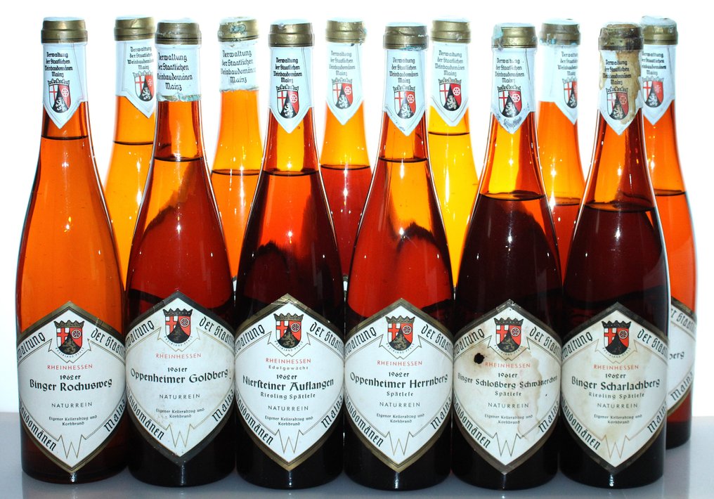 1961 + 1962 Staatsweingut Mainz: Oppenheimer + Niersteiner + Binger Spätlese - 莱茵黑森 - 12 Bottles (0.7L) #1.0