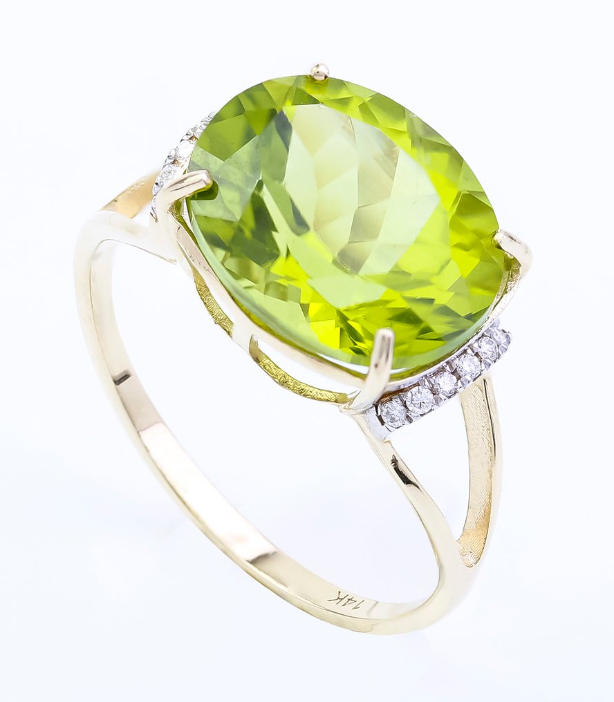 Bague - 14 carats Or jaune Péridot - Diamant - US-7 #2.1