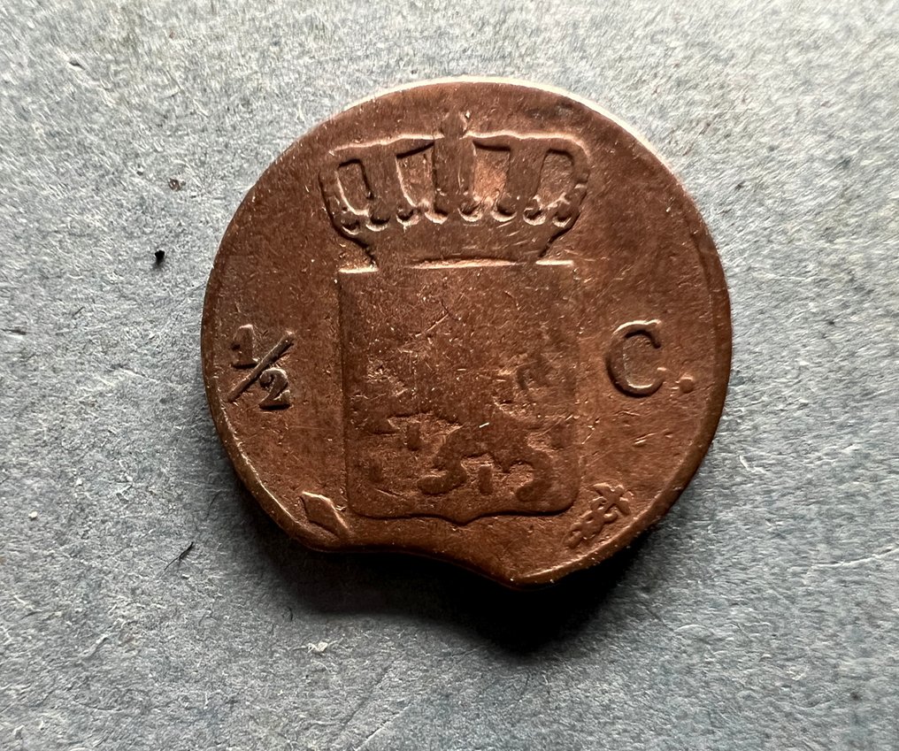 Netherlands. Willem I. 1/2 Cent 1837. Misslag. Zeldzaam  (No reserve price) #1.0