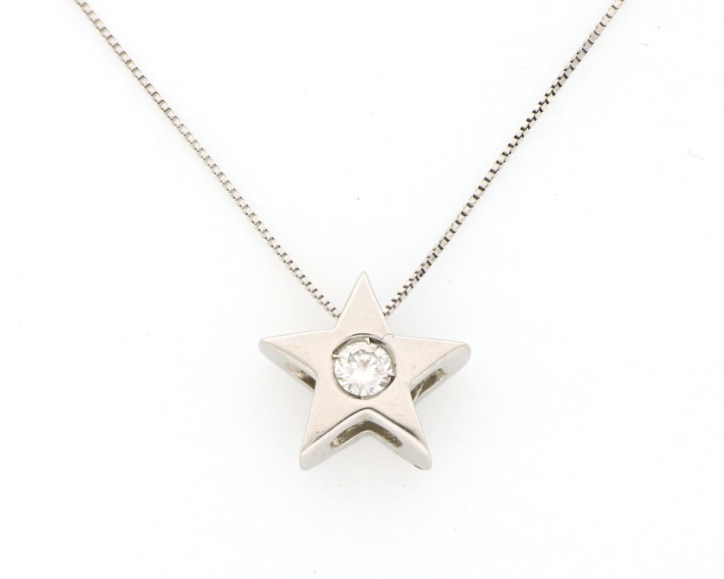 χωρίς τιμή ασφαλείας - Κολιέ με μενταγιόν - 18 καράτια Λευκός χρυσός -  0.15ct. tw. Διαμάντι (Φυσικό)  #2.1