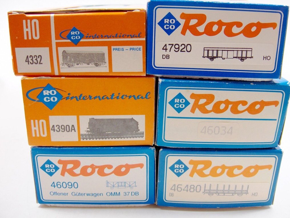 Roco H0 - 46090/4332/4390A/47920/46480/46034 - Τρένο μοντελισμού μεταφοράς εμπορευμάτων (6) - 6x φορτηγά βαγόνια - DB #2.1