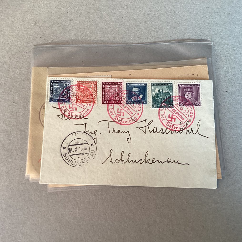 Bohemia ja Moravia 1938 - 70 kirjekuorta ja korttia, joissa on Wir sind frei -leimat – upeaa. - Michel #4.3