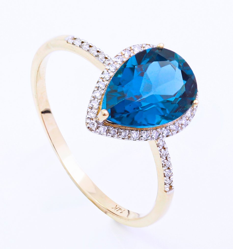 Sans prix de réserve - Bague - 14 carats Or jaune Topaze - Diamant - US-7 #1.0