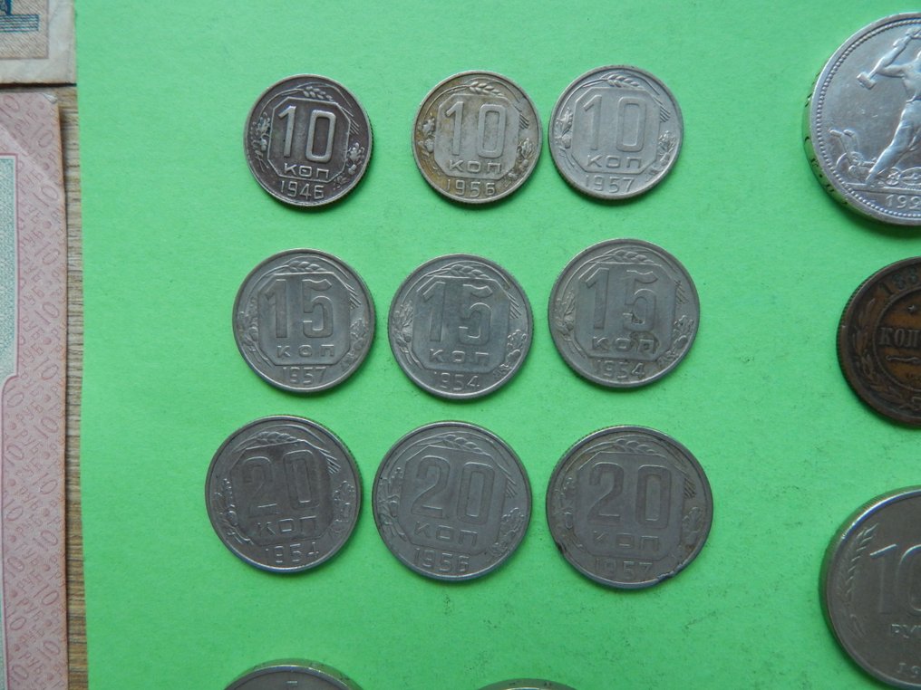Venäjä. Collection of 60+ coins and banknotes incl. silver Kopecks, various metals and denominations XX cent. (Ei pohjahintaa) #1.0