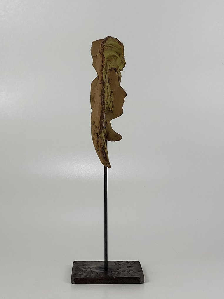 Figuriini - Terracotta Head with Abstract Glazing - Terrakotta, Metalli #2.1