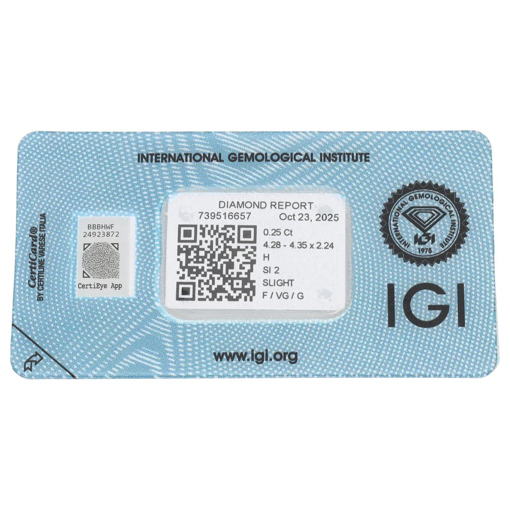 没有保留价 - 1 pcs 钻石  (天然)  - 0.25 ct - 圆形 - H - SI2 微内含二级 - 国际宝石研究院（IGI） #2.1