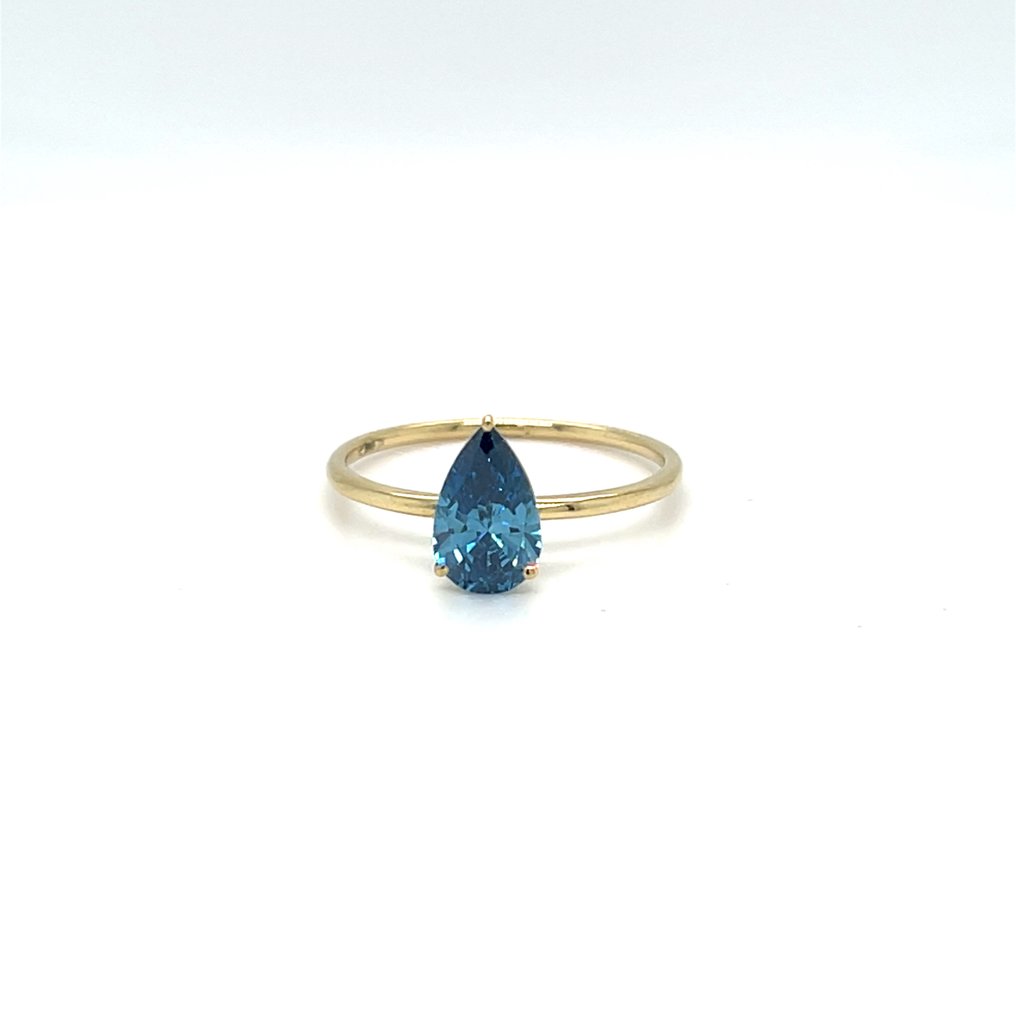 Zonder minimumprijs - Ring - 14 karaat Geel goud - 1.00ct. tw. Blauw Diamant (Fancy gekleurde, lab-grown diamant) #1.0