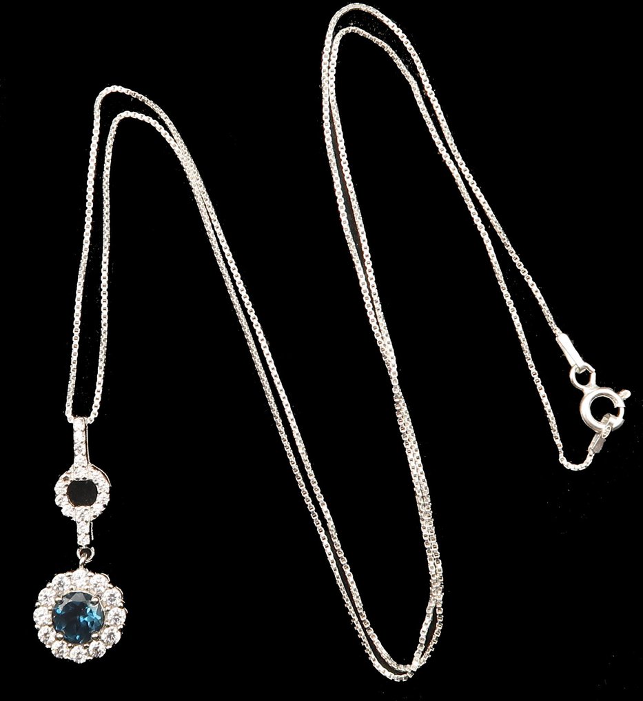 Topazio - Argento, Collana 'Sceptre de Clarté' in Topazio Blu: Fortuna e Pace Interiore - Argento 925 - Collana con ciondolo #1.0
