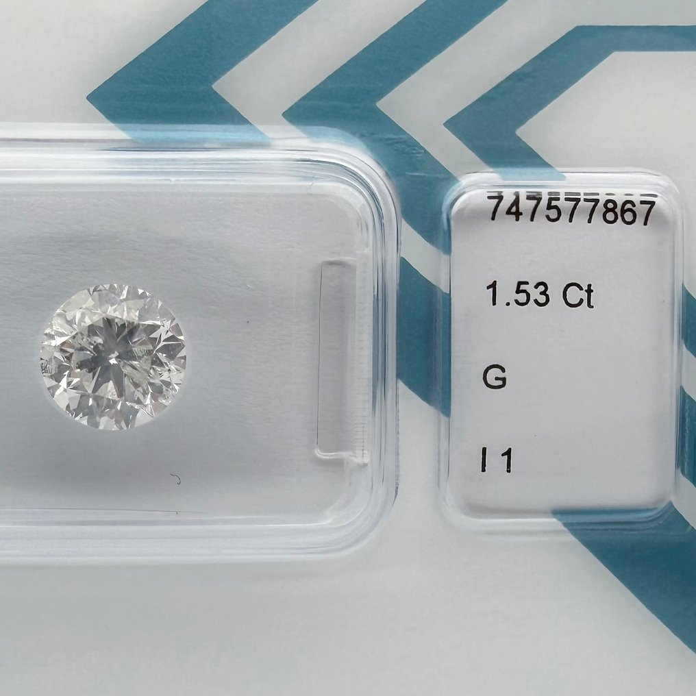 Nincs minimálár - 1 pcs Gyémánt  (Természetes)  - 1.53 ct - Kerek - G - I1 - Nemzetközi Gemmológiai Intézet (IGI) #1.0