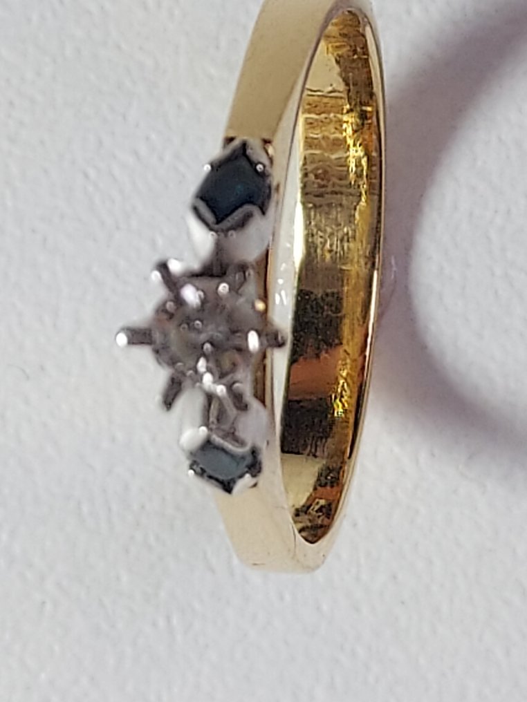 鸡尾酒戒指 - 18K包金 黄金, 白金 - 0.27ct. tw. 钻石 (天然) - 蓝宝石 #3.2